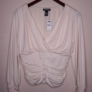 Women's Size S White Express V Neck Blouse NWT